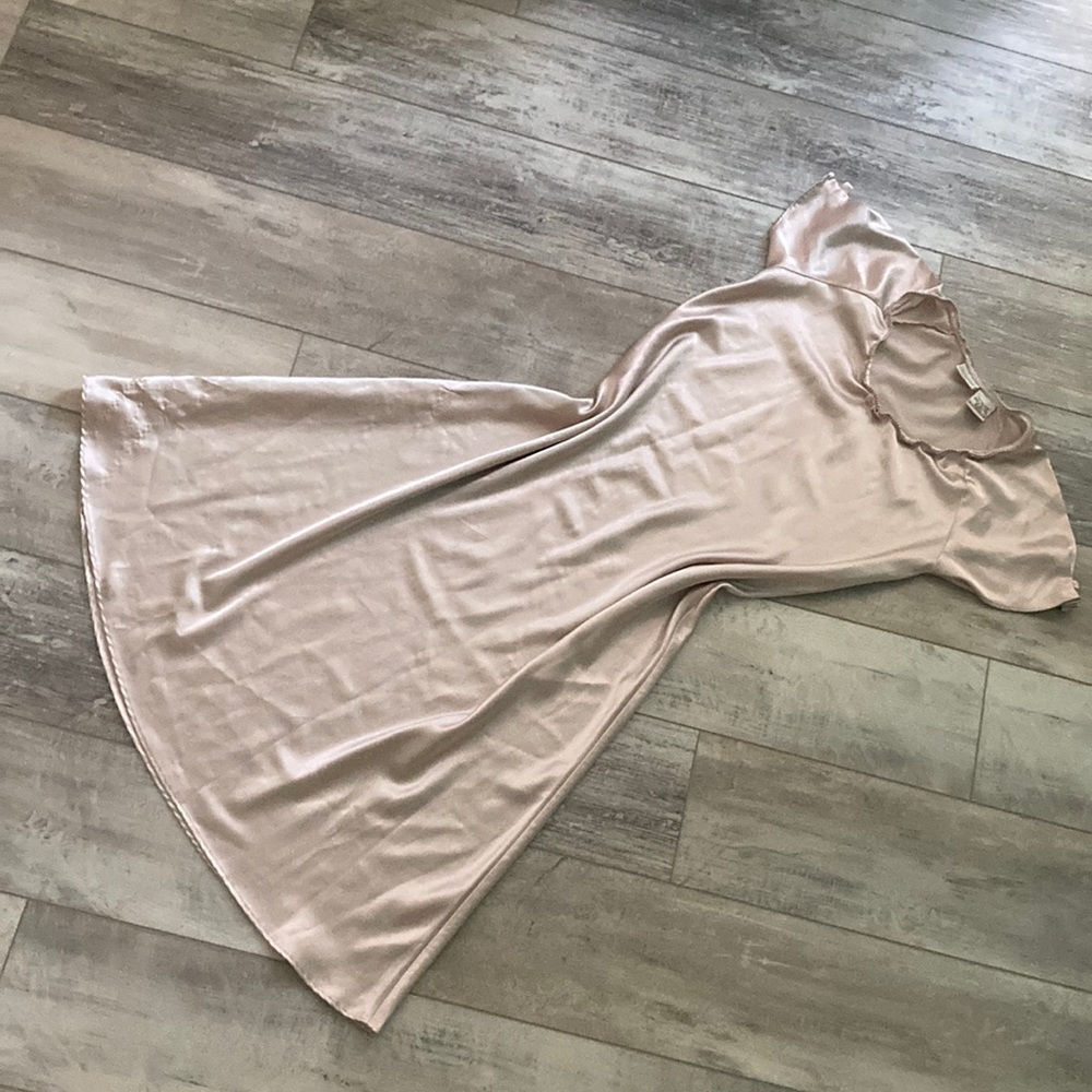 Vintage Cream Silk Slip with Pearl Bowtie Detail on Sleeve